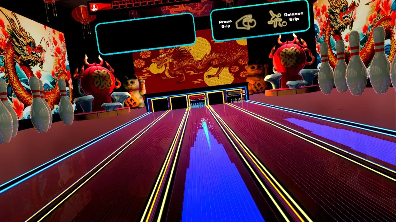 A dragon-themed bowling alley with lane panels
