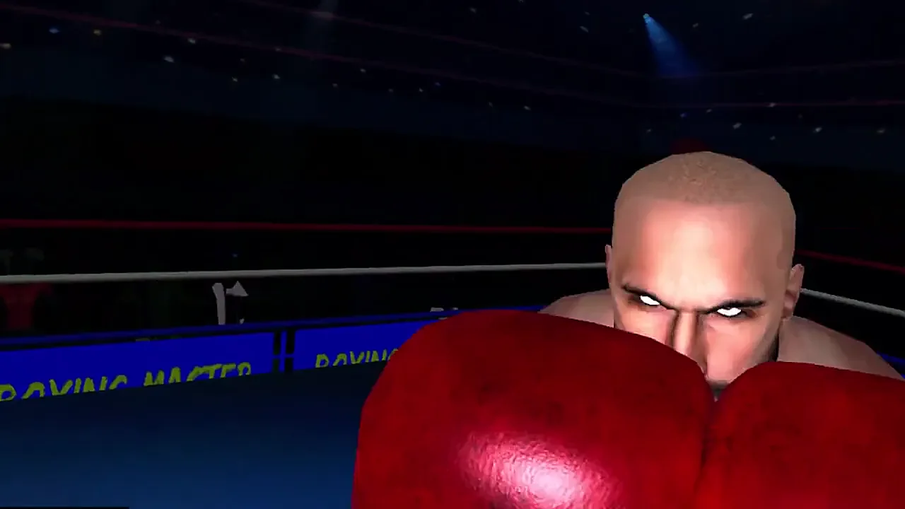 A bald heavyweight in guard trades punches with the player