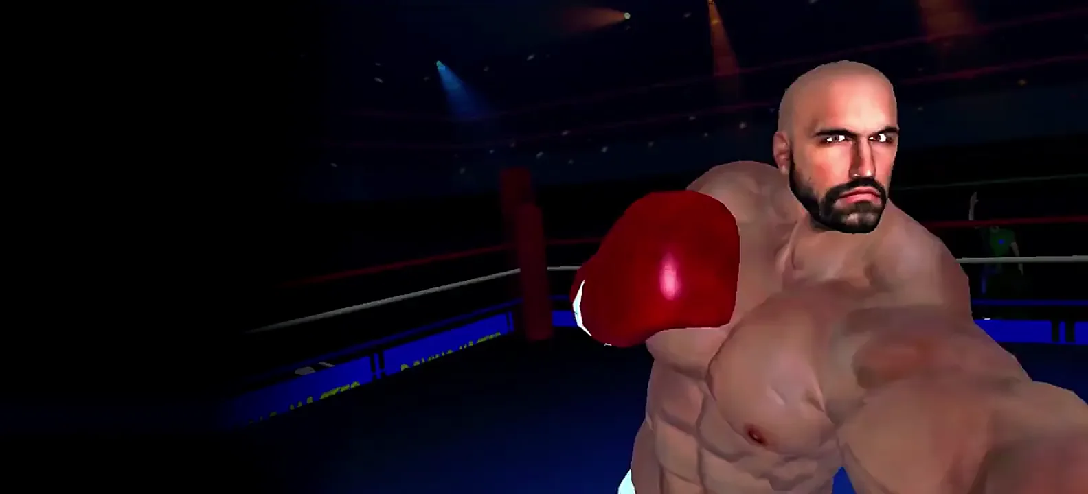 A bald heavyweight slips and weaves as the player's punches go past